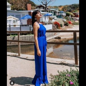 LINE AND DOT RUFFLE BOTTOM JUMPSUIT